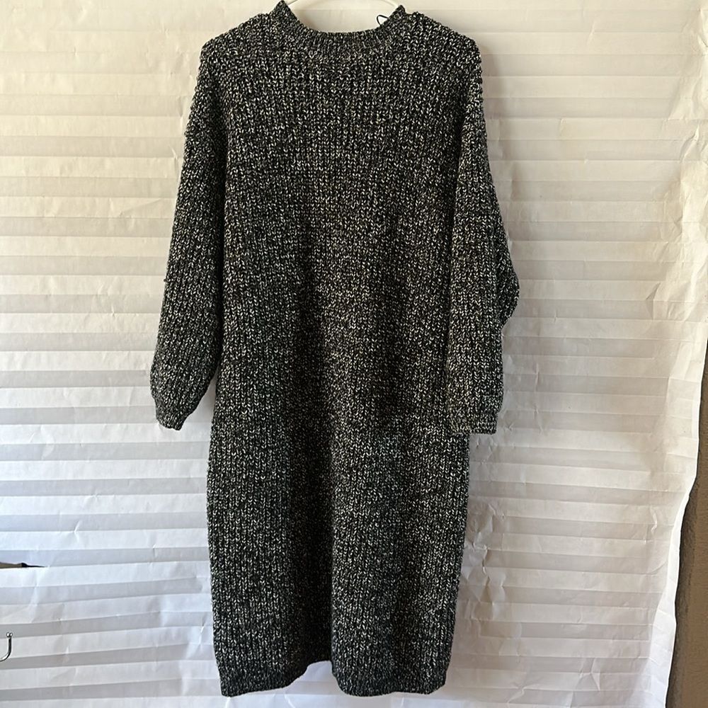 Zara Women's Black & White Knitted 3/4 Sleeve Dress Size Small Textured Bodycon